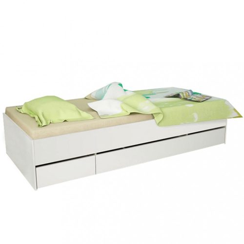 Modern ágy rakodótérrel 90/200 cm  (MAT837) Ágyneműtartóval, fehér színben. 
