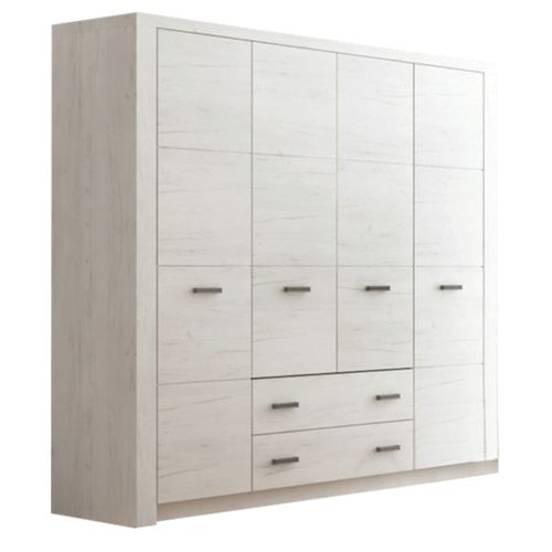 Gardrób szekrény Kőris fehér színben (FIN929),  4 ajtós, 214 cm magas! Magas minőségben.