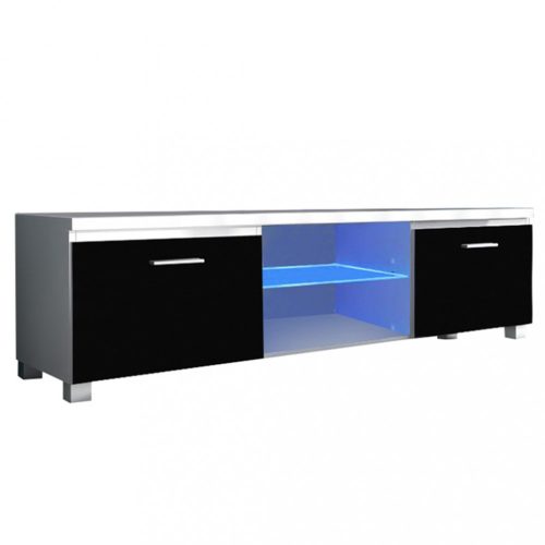 Tv asztal, fehér/fekete extra magas fényű színben, fehér LED megvilágítással. (LOG845) 