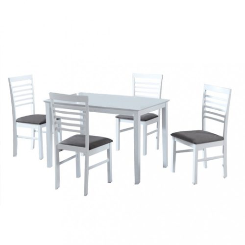 Étkező garnitúra (BRI751) INGYEN SZÁLLÍTÁSSAL! Asztal, 4 székkel 110 cm hosszú, fehér/szürke színben. 