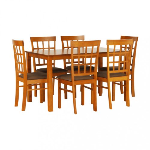 Étkezőgarnitúra, (GRI 061)  INGYENES SZÁLLÍTÁS! Asztal+6 db szék cseresznyefa/bézs textil kivitelben.