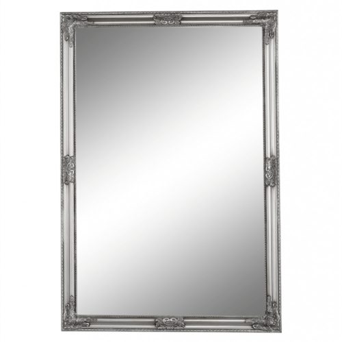 Elegáns fali tükör ezüst színű fakerettel, 90 cm magas. (MAK408)