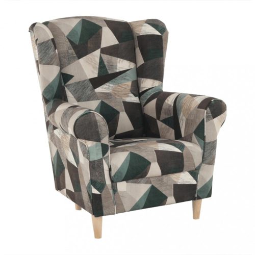 Füles fotel (CHA116) barna-zöld minta/fa színben. Magas minőség!