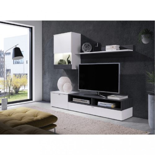Nappali Szekrénysor Tv asztal/polc/falra szerelt szekrény. Fehér/sötét sosna színben. (ROS977)