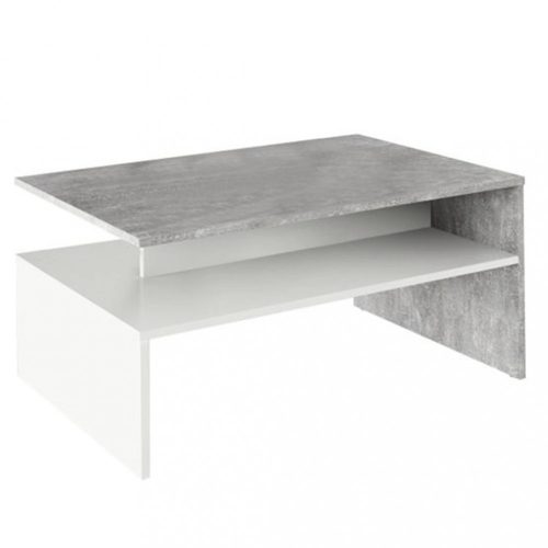 Modern dohányzóasztal (DAL027) polccal, beton/fehér színben, 90 cm széles. Magas minőség most AKCIÓBAN!!