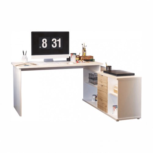 PC Számítógépasztal íróasztal, (DAT866) polcokkal és fiókos szekrénnyel  fehér/wotan tölgy színben. Most AKCIÓBAN!