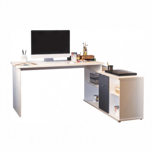 PC számítógépasztal íróasztal fehér /szürke színben (DAL439) polcokkal és fiókos szekrénnyel!