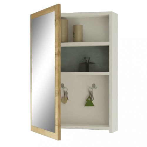 Tükrös fali szekrény tárolóhellyel fehér/tölgy színben. Kiváló minőségben.  (HOL427)