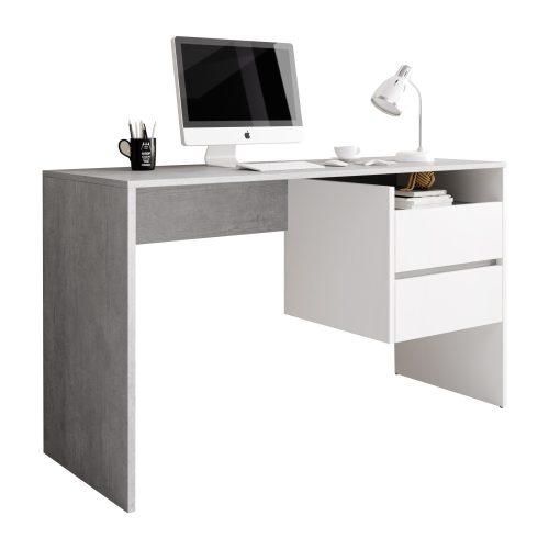 Számítógépasztal / Íróasztal fiókokkal,  (TUL211) beton optika/fehér matt színben. Most KEDVEZMÉNYES áron!