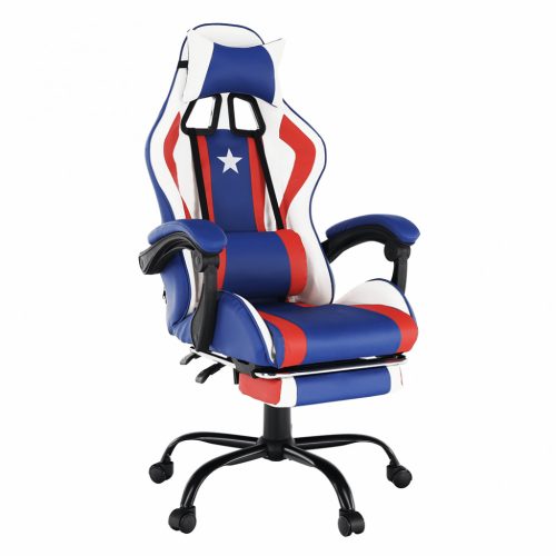 Gamer szék  kék/piros/fehér színben. Állítható pozicionáló háttámlával. Magas minőségben. (CAP190)