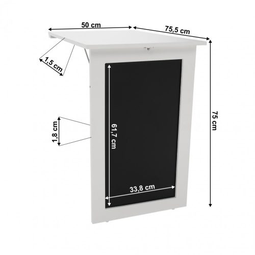Összecsukható asztal falhoz, krétás táblával (ALM675) fehér színben. (ALM675) Magas minőségben.