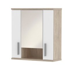   Tükrös fürdőszoba szekrény. (LES710) Sonoma tölgy/fehér selyemfényű színben. 